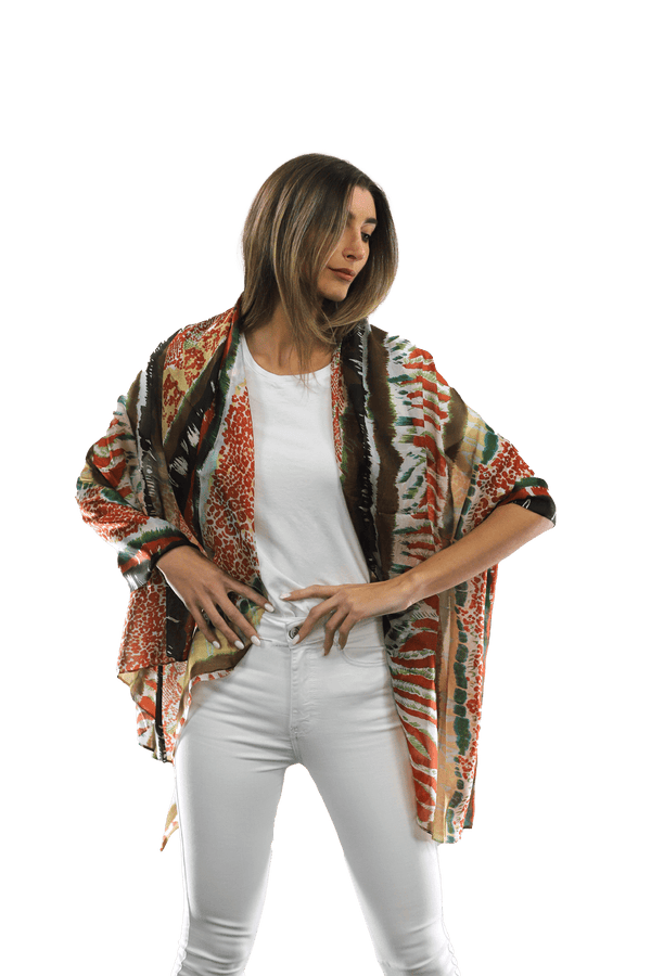 La Fiorentina Abstract Animal Print Scarf - Orange