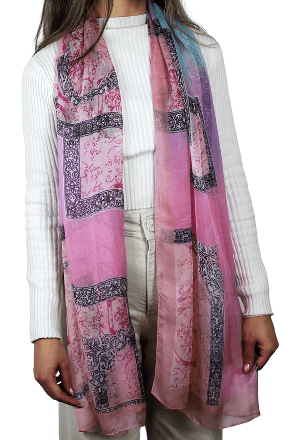 La Fiorentina Abstract Print 100% Silk Scarf - Pink