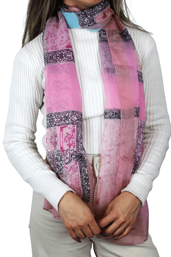 la fiorentina Abstract Print 100% Silk Scarf - Pink