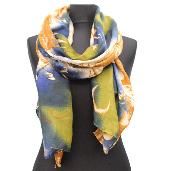 La Fiorentina Abstract Print Scarf - Green Combo