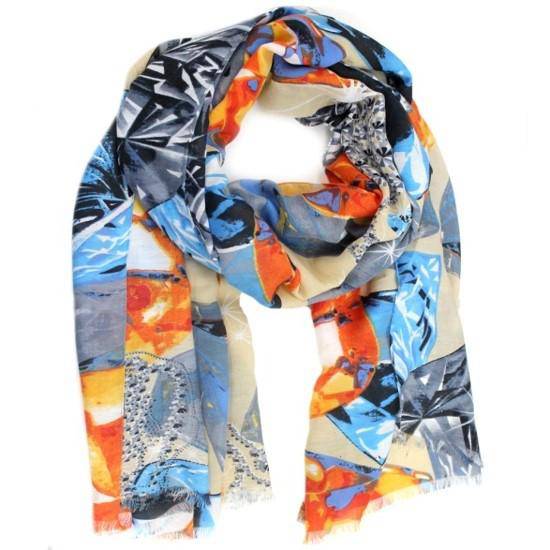 La Fiorentina Abstract Print Scarf - Orange Multi