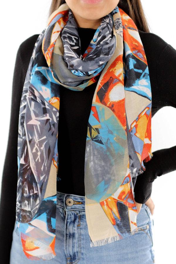la fiorentina Abstract Print Scarf - Orange Multi