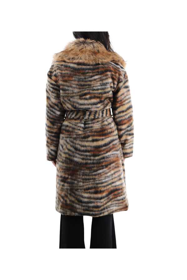 La Fiorentina Animal Print Coat With Faux Fur Trim
