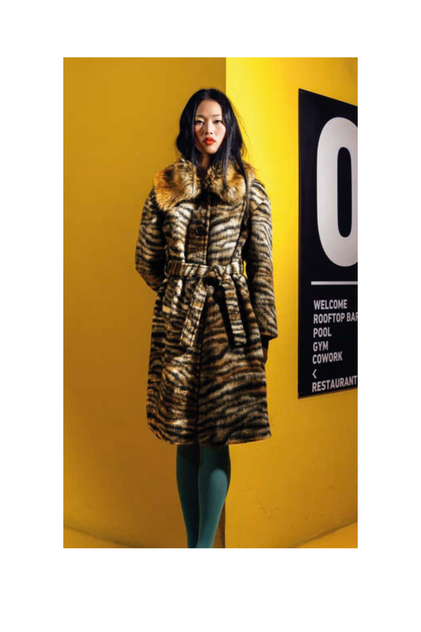 La Fiorentina Animal Print Coat With Faux Fur Trim