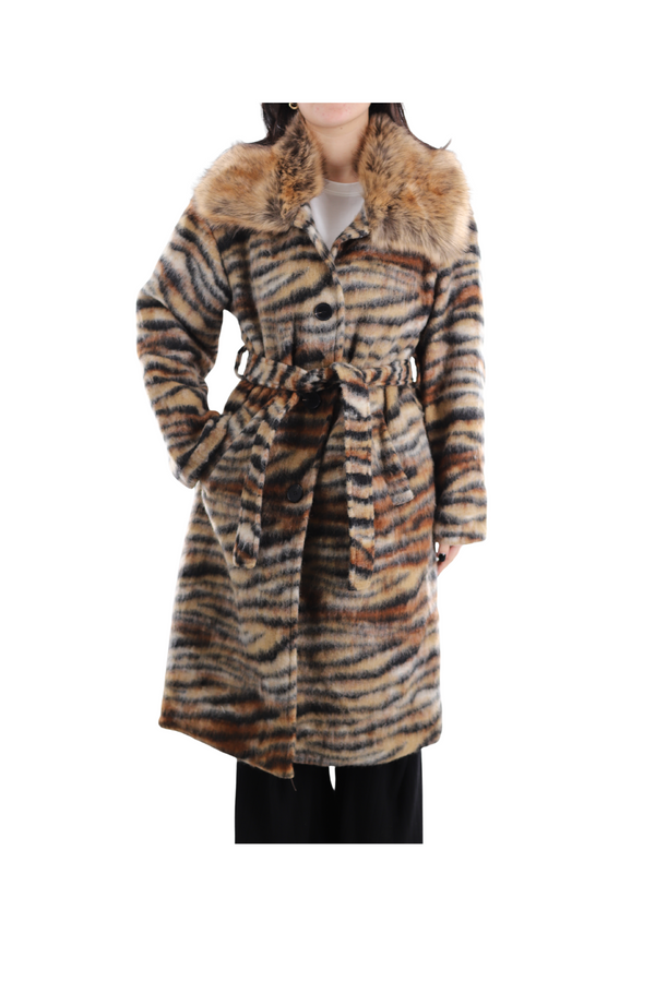 la fiorentina Animal Print Coat with Faux Fur Trim la fiorentina Animal Print Coat with Faux Fur Trim