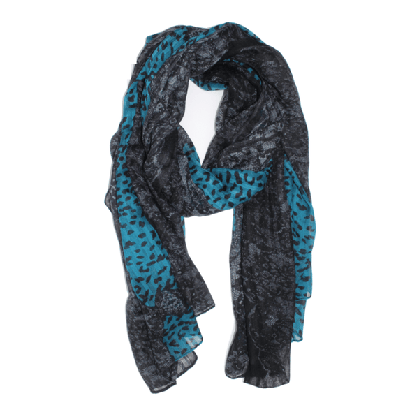 la fiorentina Animal Print Scarf Lace Trim - Blue