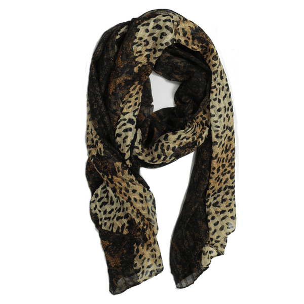 la fiorentina Animal Print Scarf Lace Trim - Brown