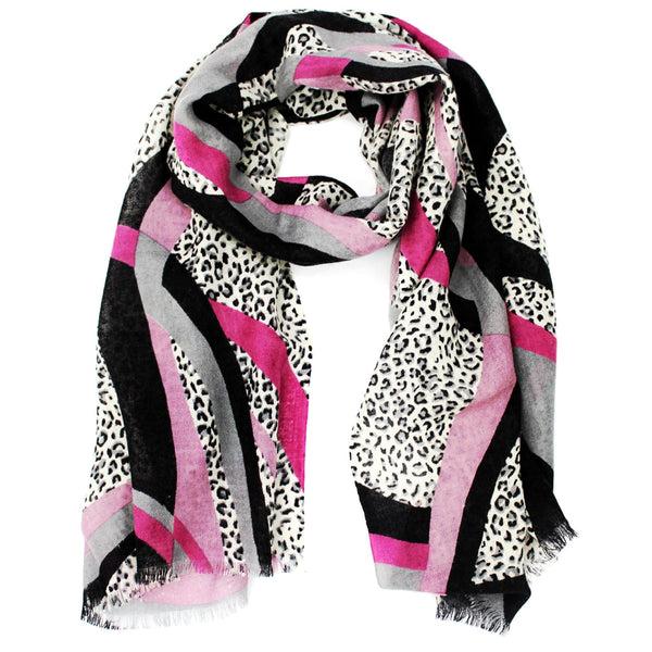 la fiorentina Animal Print Wool Scarf - Grey/Pink