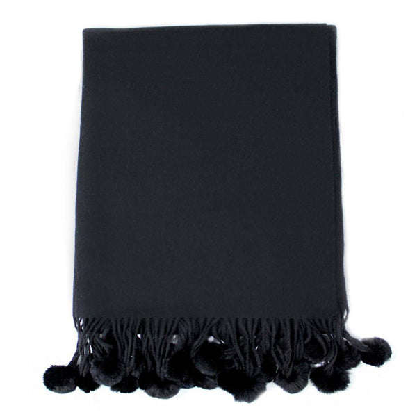 la fiorentina Black Wrap with Rabbit Fur Pom Poms