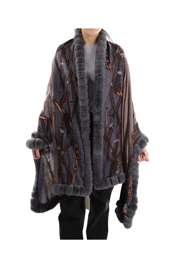 la fiorentina CHAIN PRINT WRAP WITH FAUX FUR TRIM
