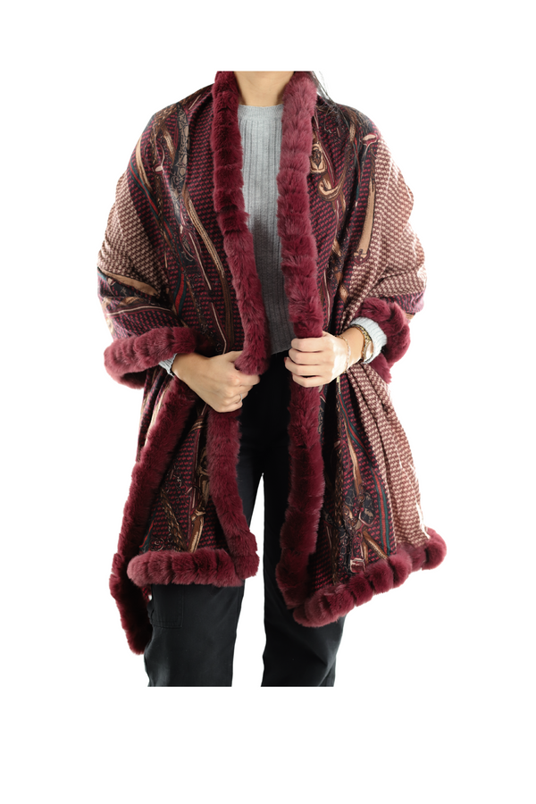 la fiorentina CHAIN PRINT WRAP WITH FAUX FUR TRIM