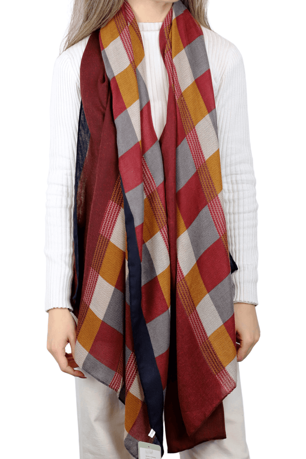 La Fiorentina La Fiorentina Checkered Print Lightweight Wrap Scarf 100% Polyester - Red