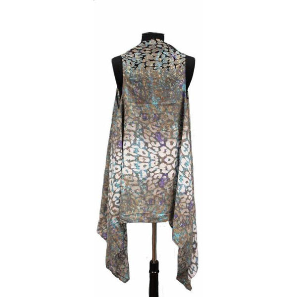 La Fiorentina Cheetah Print Kimono/Vest - Turquoise