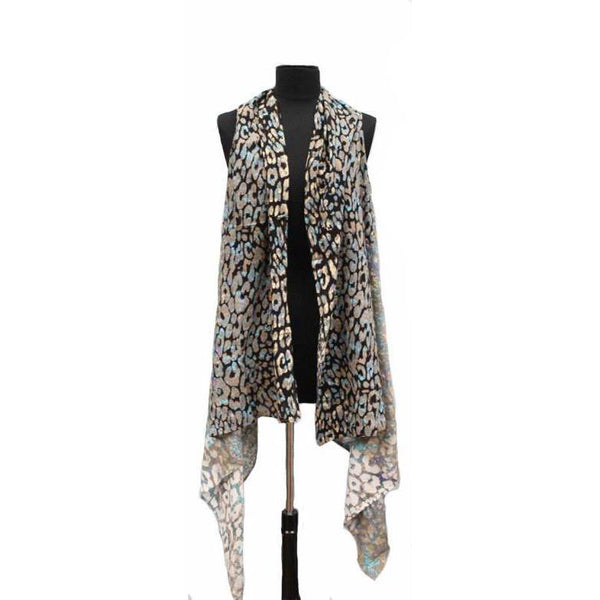 la fiorentina Cheetah Print Kimono/Vest - Turquoise