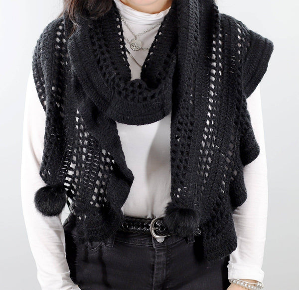 la fiorentina Crochet & Rabbit Fur Scarf - Black