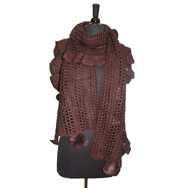 La Fiorentina Crochet & Rabbit Fur Scarf - Brown