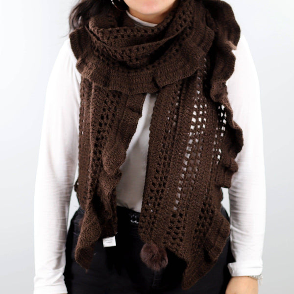 la fiorentina Crochet & Rabbit Fur Scarf - Brown