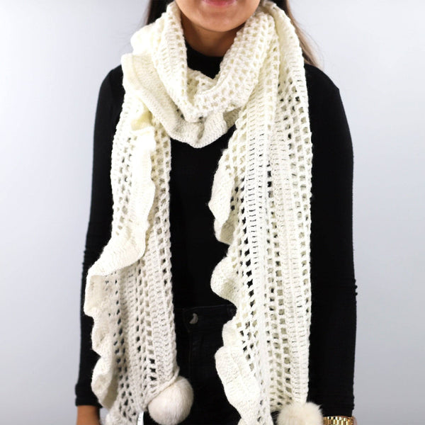 la fiorentina Crochet & Rabbit Fur Scarf - Ivory
