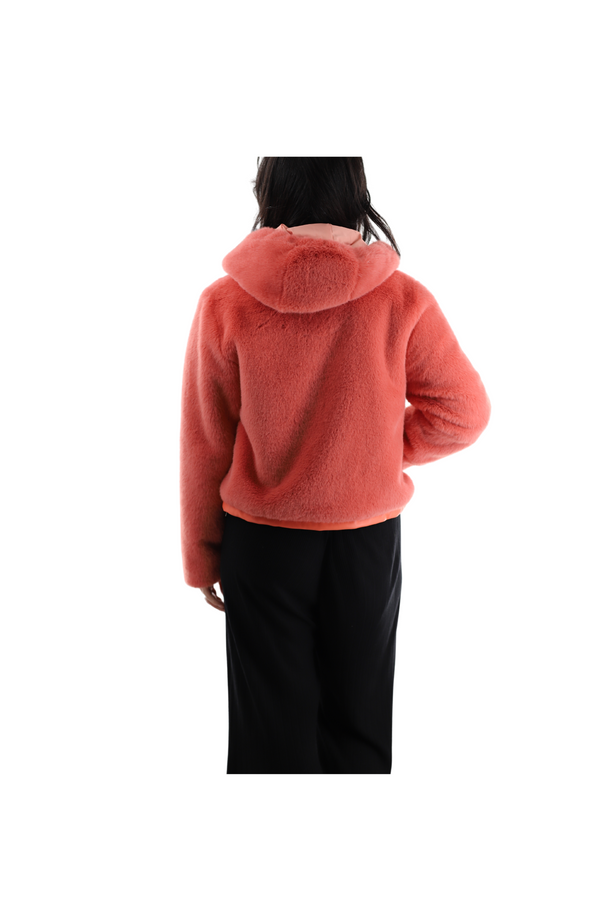 La Fiorentina Cropped Faux Fur Jacket With Hood