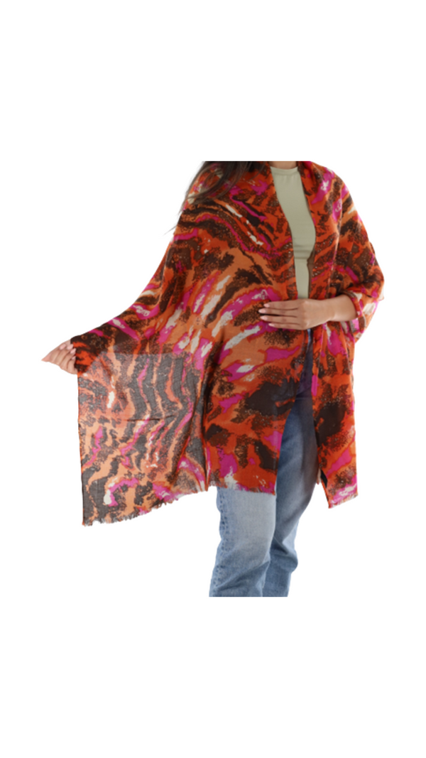 La Fiorentina Deer Print Scarf - Orange Combo
