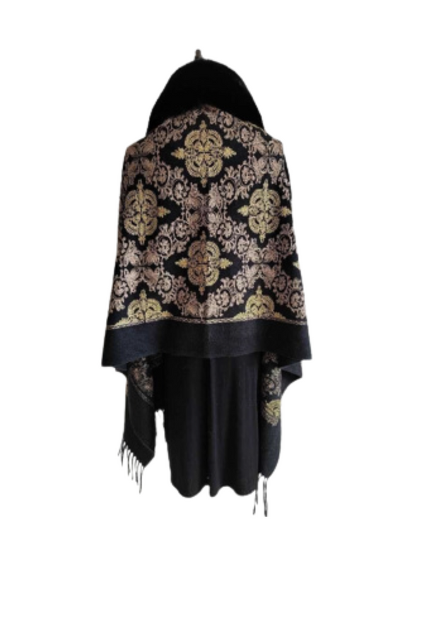 La Fiorentina Embroidered Wrap W/ Faux Fur Trim
