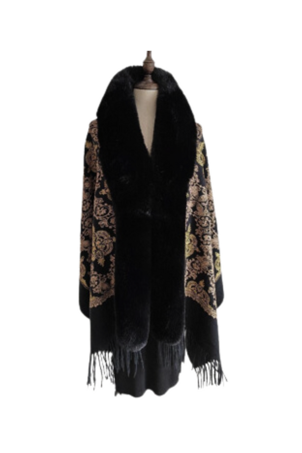 la fiorentina Embroidered Wrap w/ Faux Fur Trim