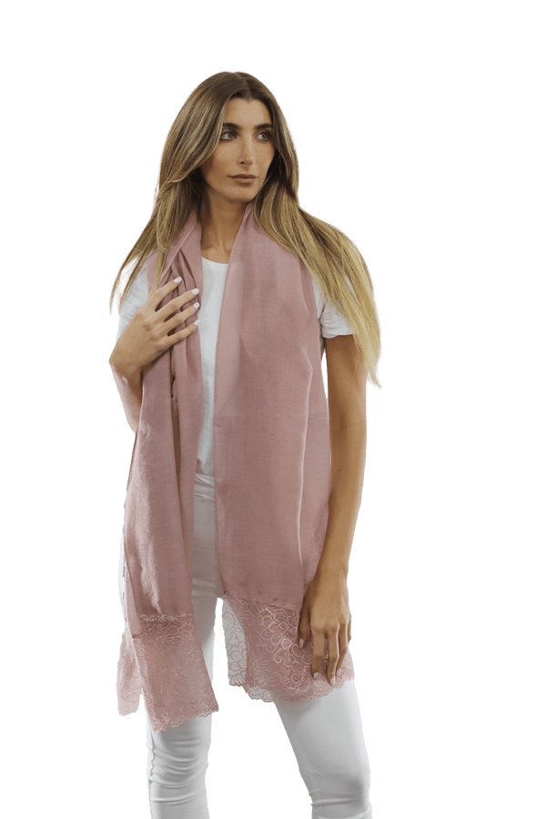 La Fiorentina La Fiorentina Embroidery Laced Trim Scarf- Blush