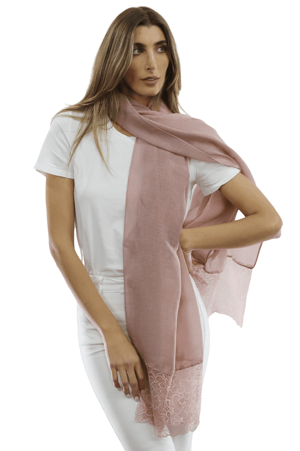 La Fiorentina La Fiorentina Embroidery Laced Trim Scarf- Blush