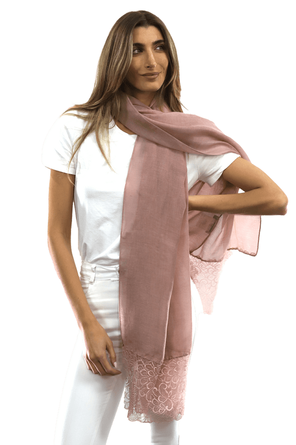 la fiorentina La Fiorentina Embroidery Laced Trim Scarf- Blush