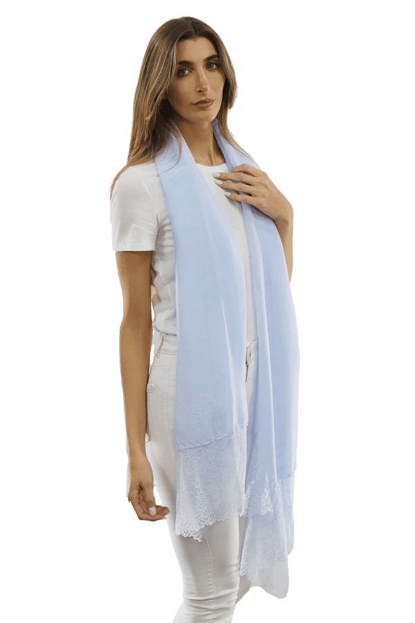 La Fiorentina La Fiorentina Embroidery Laced Trim Scarf - Light Blue