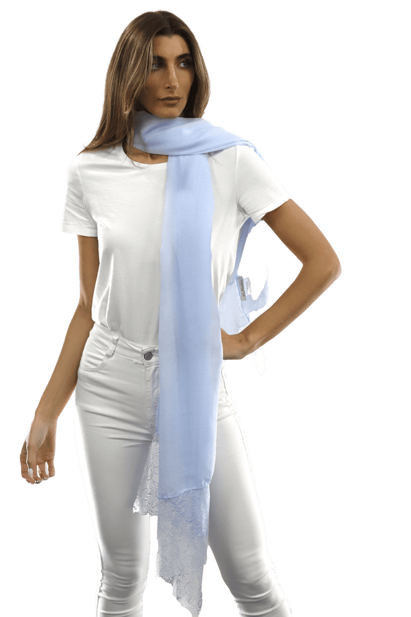 La Fiorentina La Fiorentina Embroidery Laced Trim Scarf - Light Blue