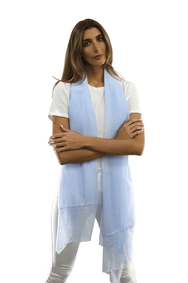 La Fiorentina La Fiorentina Embroidery Laced Trim Scarf - Light Blue