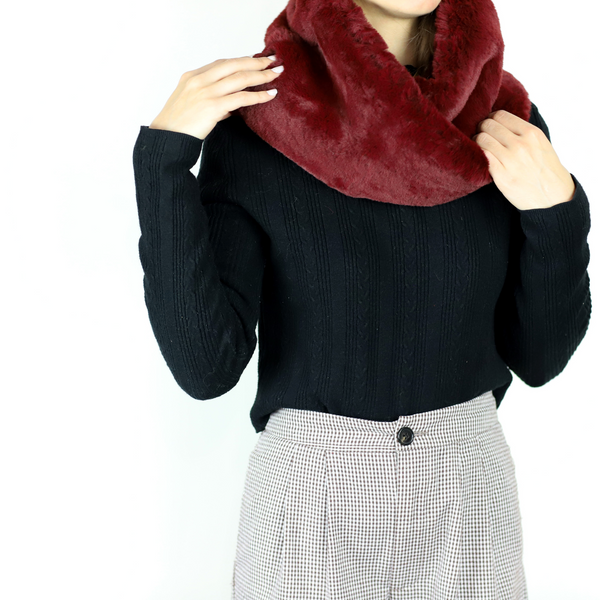 La Fiorentina Faux Fur Infinity Scarf - Burgundy