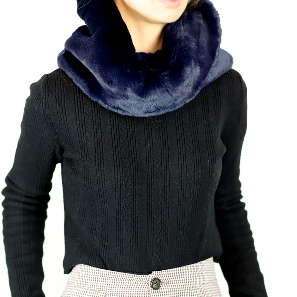 La Fiorentina Faux Fur Infinity Scarf - Navy