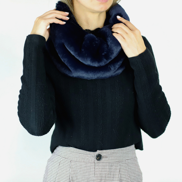 La Fiorentina Faux Fur Infinity Scarf - Navy