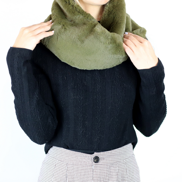 La Fiorentina Faux Fur Infinity Scarf - Olive