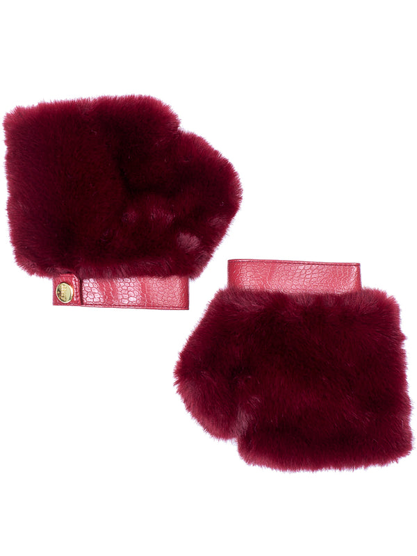La Fiorentina Faux Fur Mittens With Leather Detail