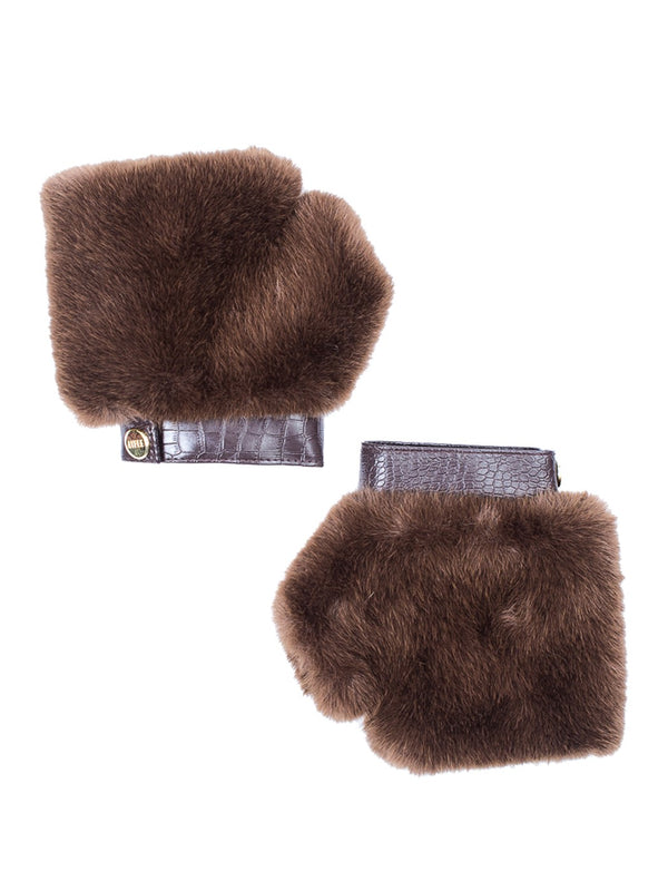 La Fiorentina Faux Fur Mittens With Leather Detail