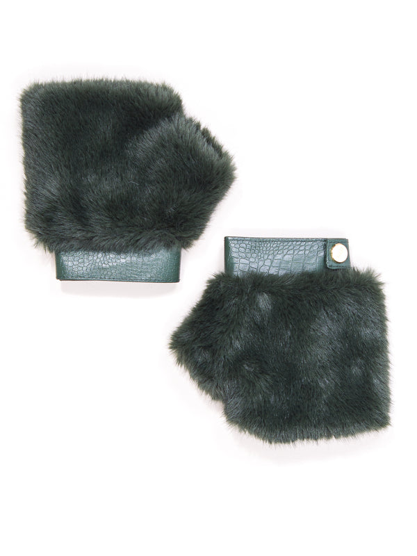 La Fiorentina Faux Fur Mittens With Leather Detail