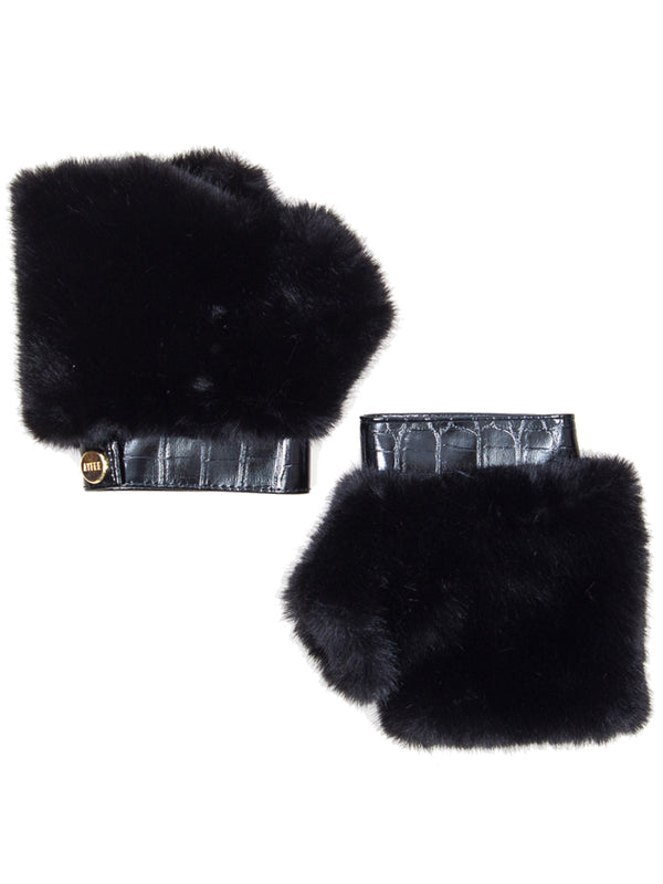 la fiorentina Faux Fur Mittens with Leather Detail la fiorentina Faux Fur Mittens with Leather Detail