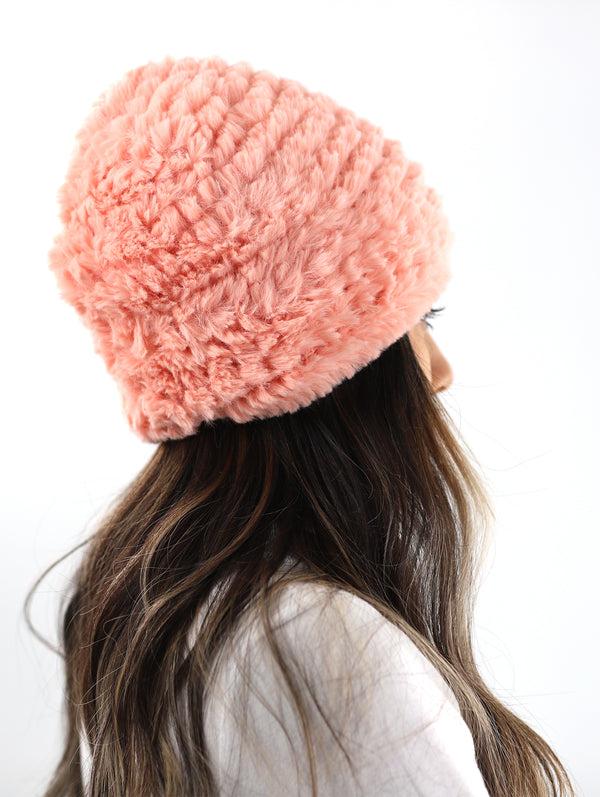 la fiorentina Faux Fur Plush Hat - Blush