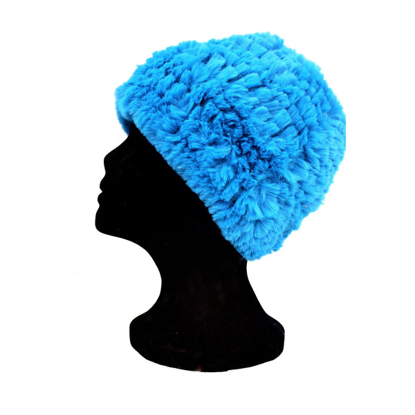 La Fiorentina Faux Fur Plush Hat - Peacock Blue