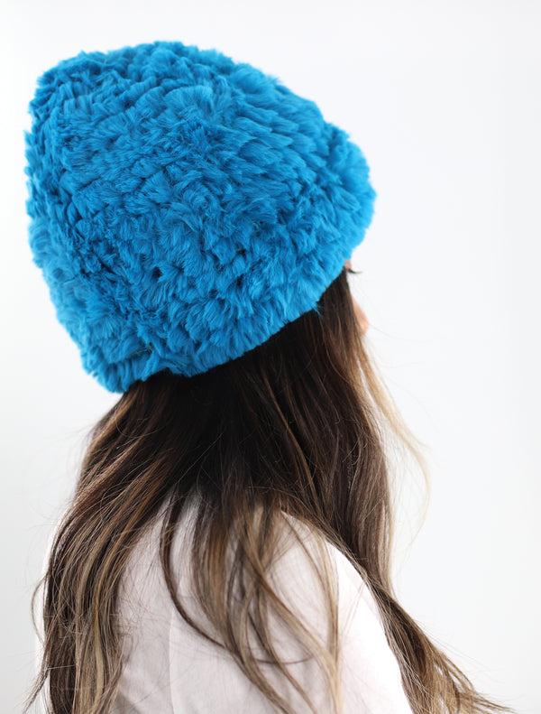 la fiorentina Faux Fur Plush Hat - Peacock Blue