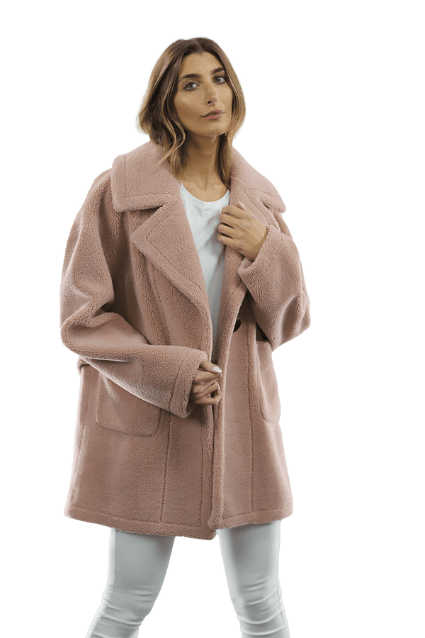 La Fiorentina Faux Fur Teddy Coat - Pink