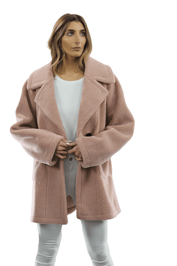 La Fiorentina Faux Fur Teddy Coat - Pink