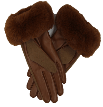 La Fiorentina Faux Fur Trimmed Glove - Camel