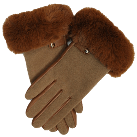 la fiorentina Faux Fur Trimmed Glove - Camel
