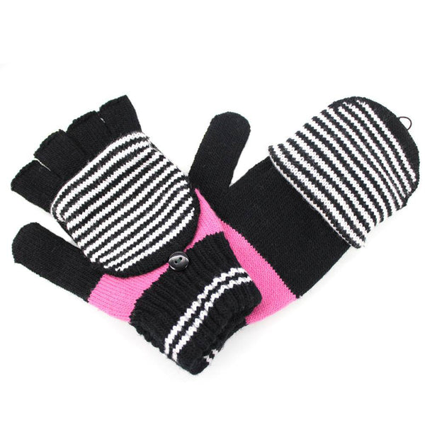 La Fiorentina Flip Top Striped Mitten-Black