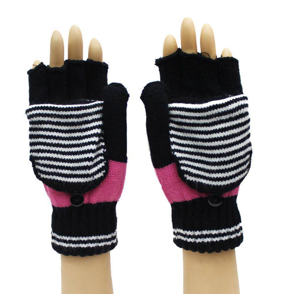 La Fiorentina Flip Top Striped Mitten-Black