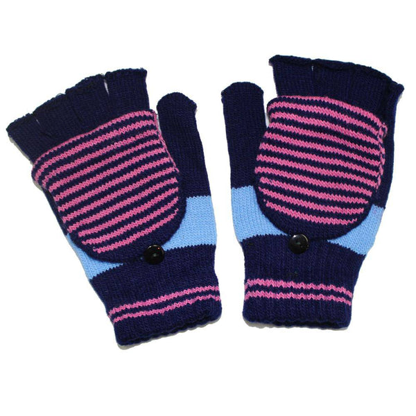 La Fiorentina Flip Top Striped Mitten-Navy